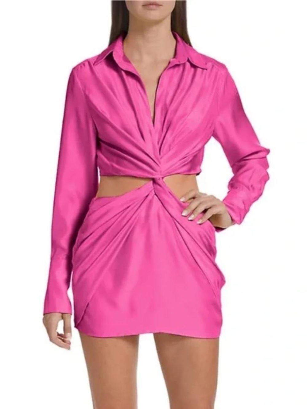 NEW Gauge 81 Hot Pink Twist Front Cutout Satin Dress